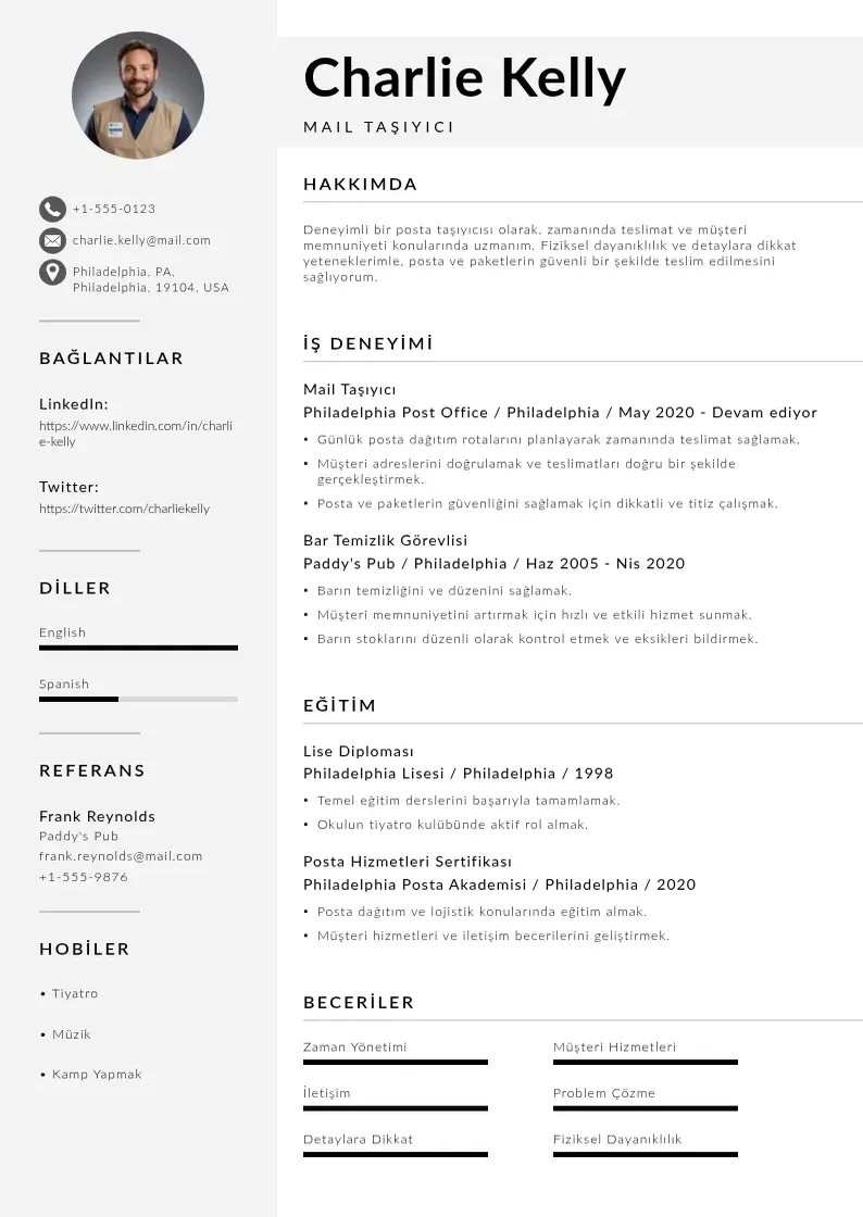 Mūsdienīga Mail taşıyıcı  CV veidne