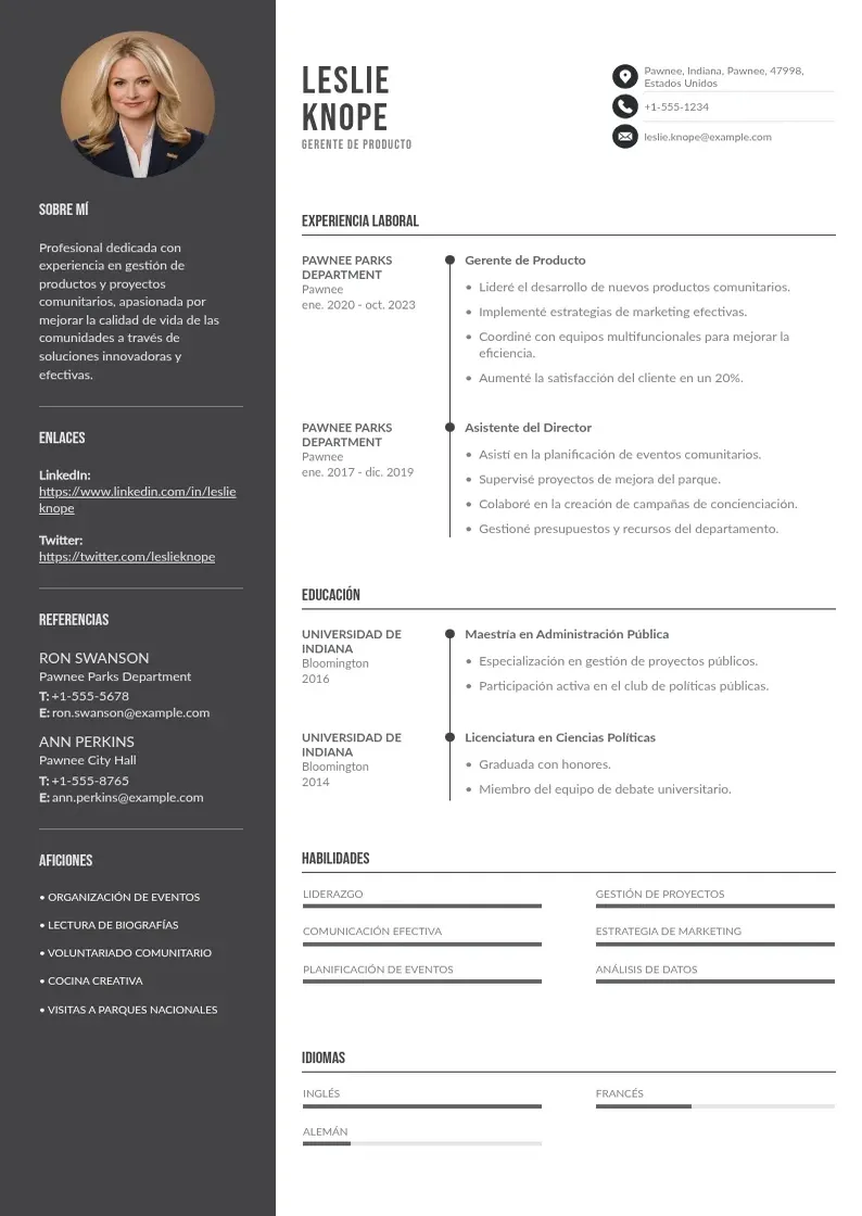 two column cv-gerente-de-producto resume example