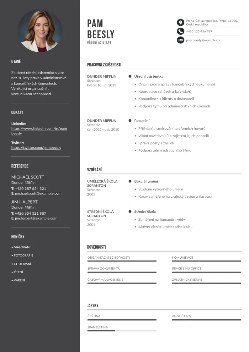 Divu kolonnu Uredni asistent zivotopis CV piemērs