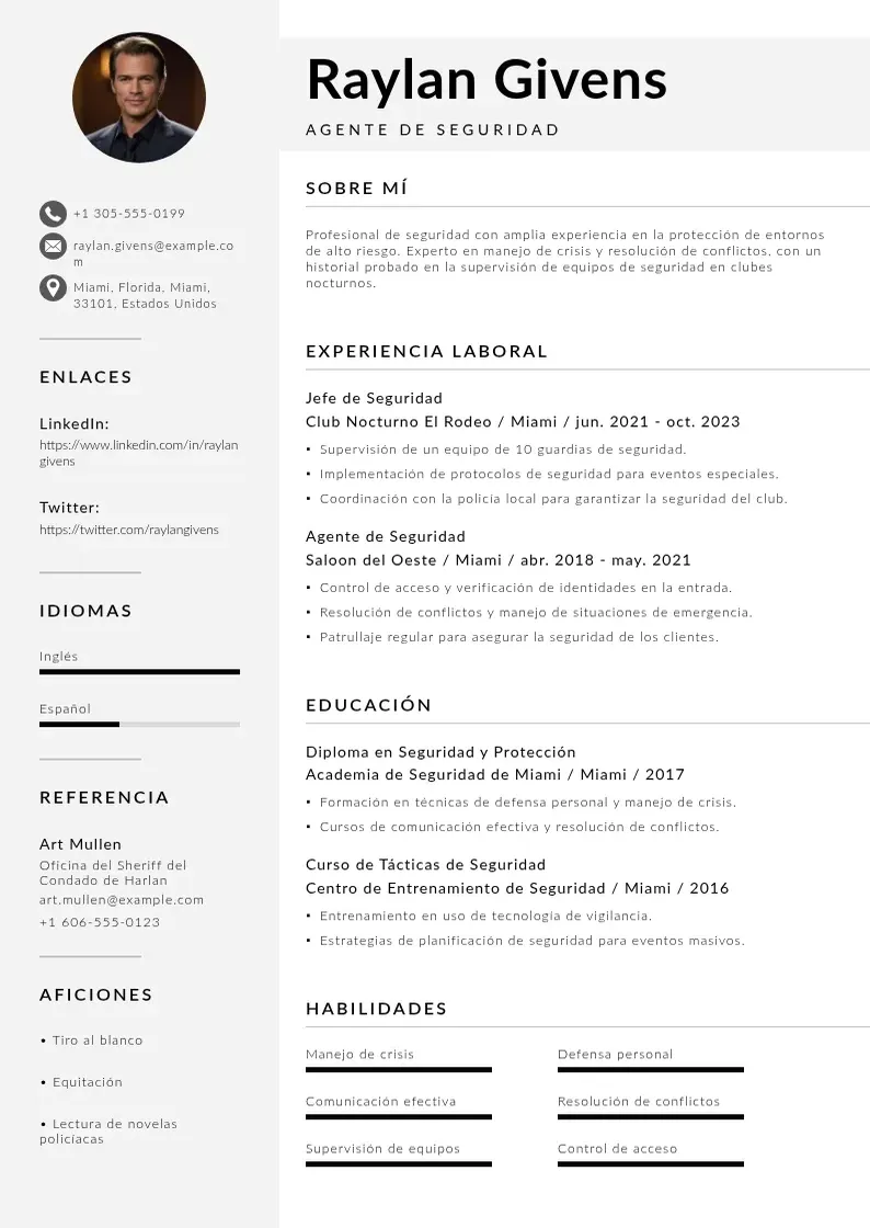 two column seguridad-de-club-nocturno resume example
