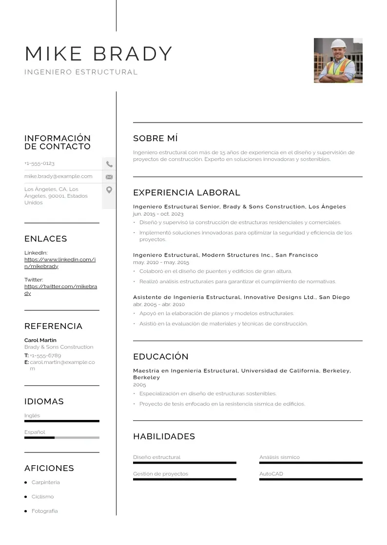 two column cv-ingeniero-estructural resume example