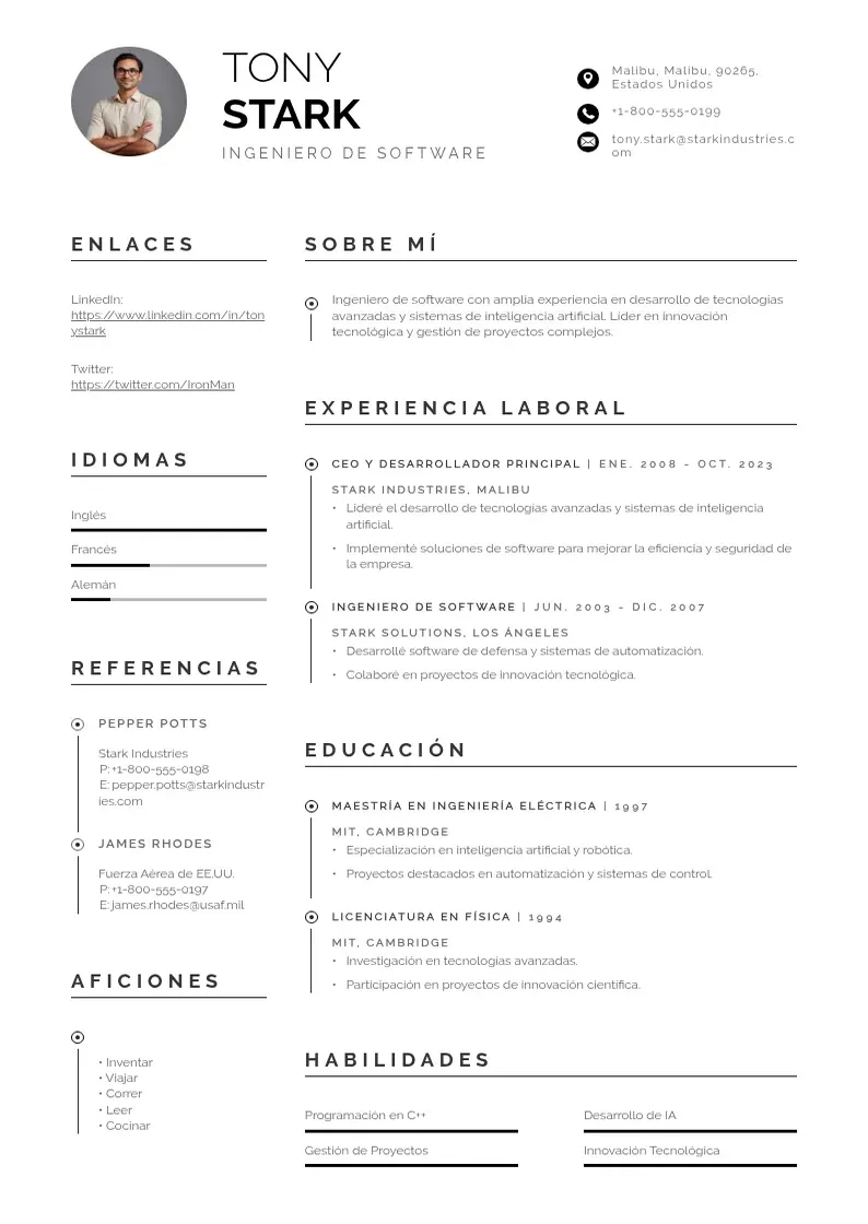 two column curriculum-de-programador resume example