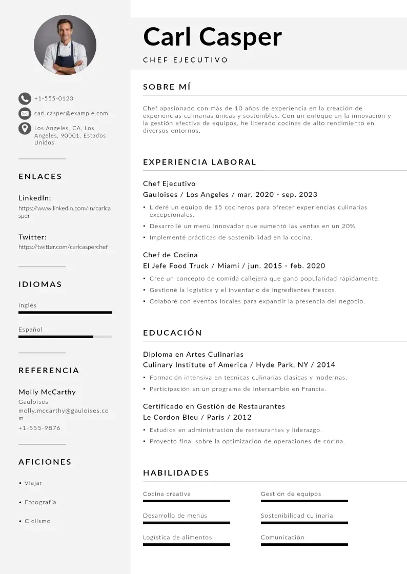 two column curriculum-de-cocinero resume example