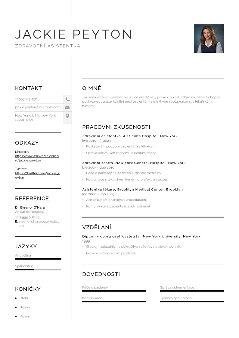 Vienkārša Zdravotni asistentka zivotopis CV piemērs