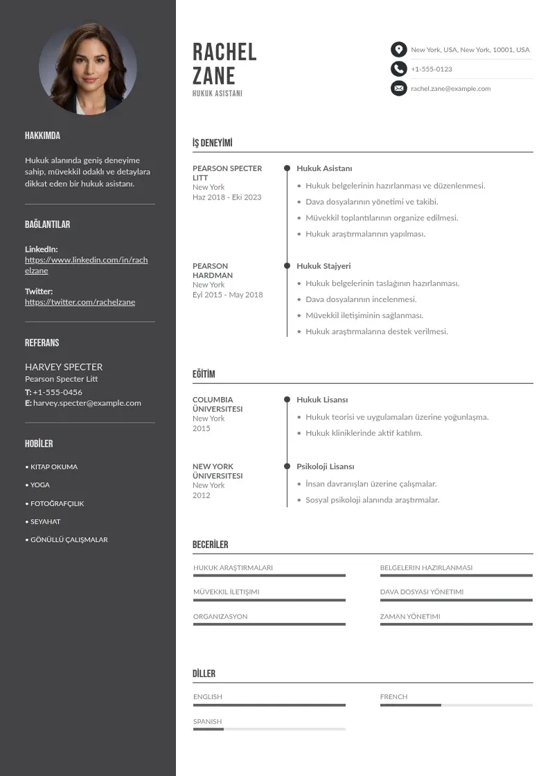 Divu kolonnu Hukuk asistani CV piemērs