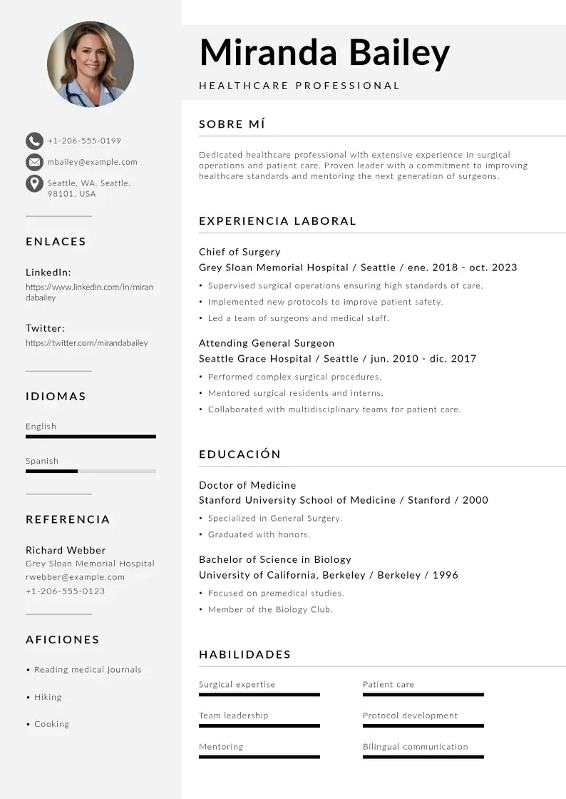 two column cv-cuidado-de-la-salud resume example