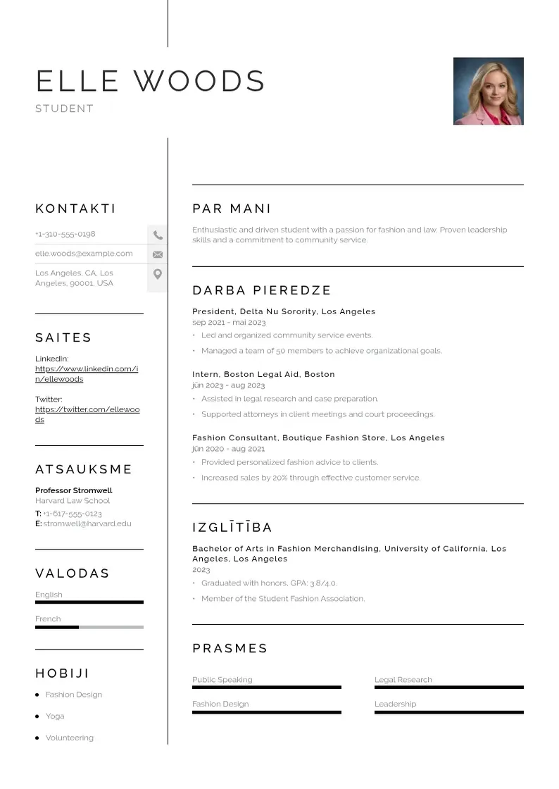 Vienkārša Studentu CV piemērs