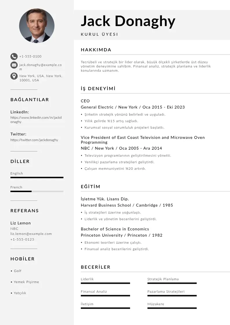 Mūsdienīga Kurul Üyesi  CV veidne