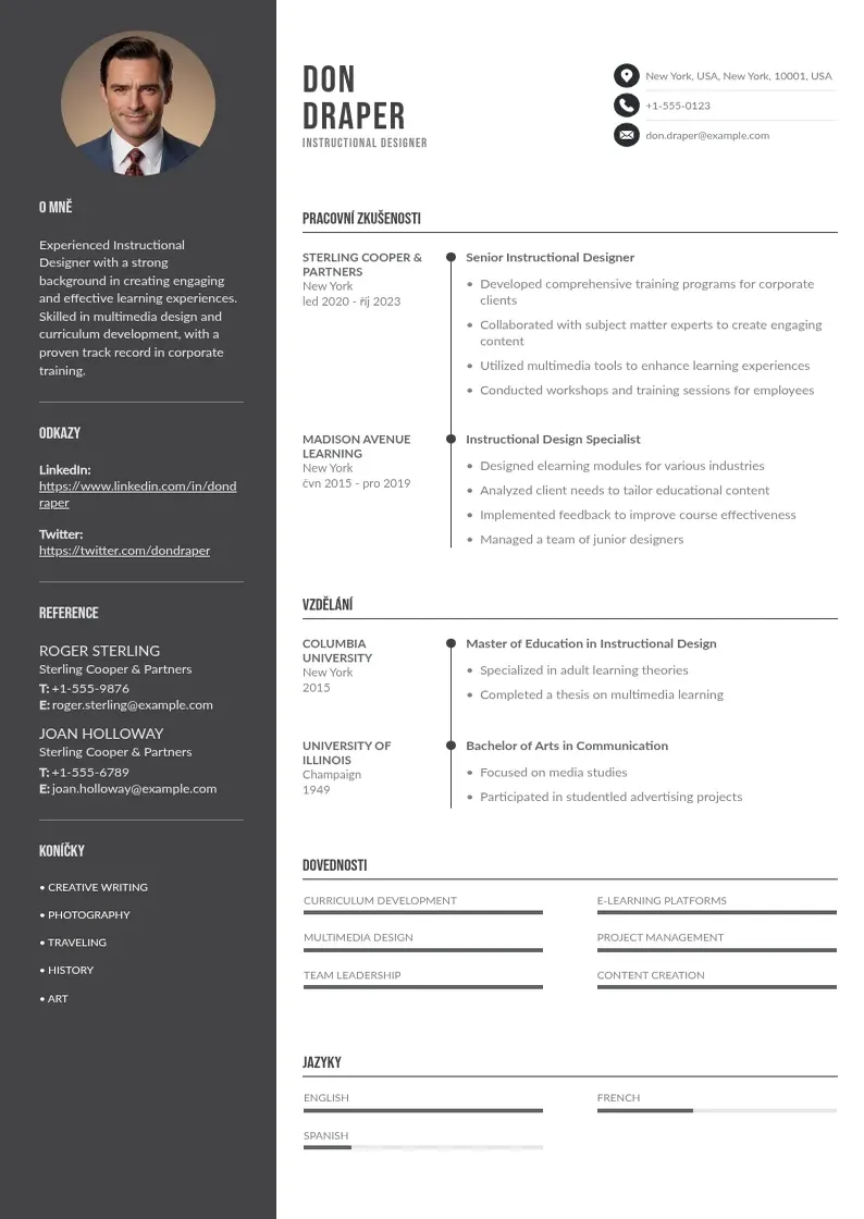 Divu kolonnu Vyukovy designer zivotopis CV piemērs