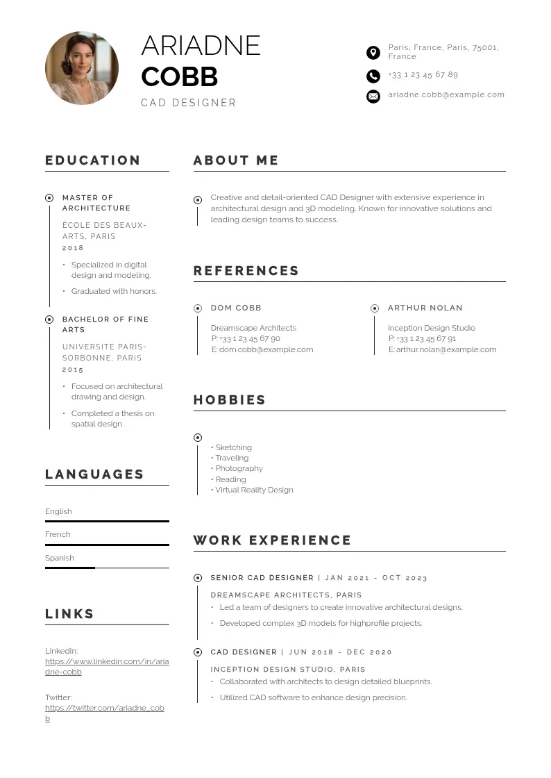 professional Cad designer resume resume template