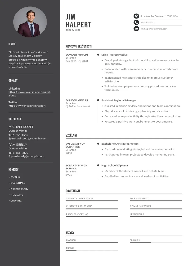 Divu kolonnu Tymovy hrac zivotopis CV piemērs