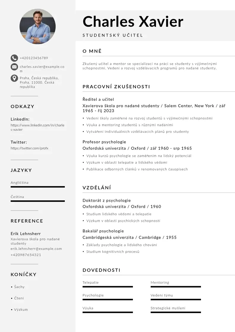 Mūsdienīga Studentsky ucitel zivotopis CV veidne