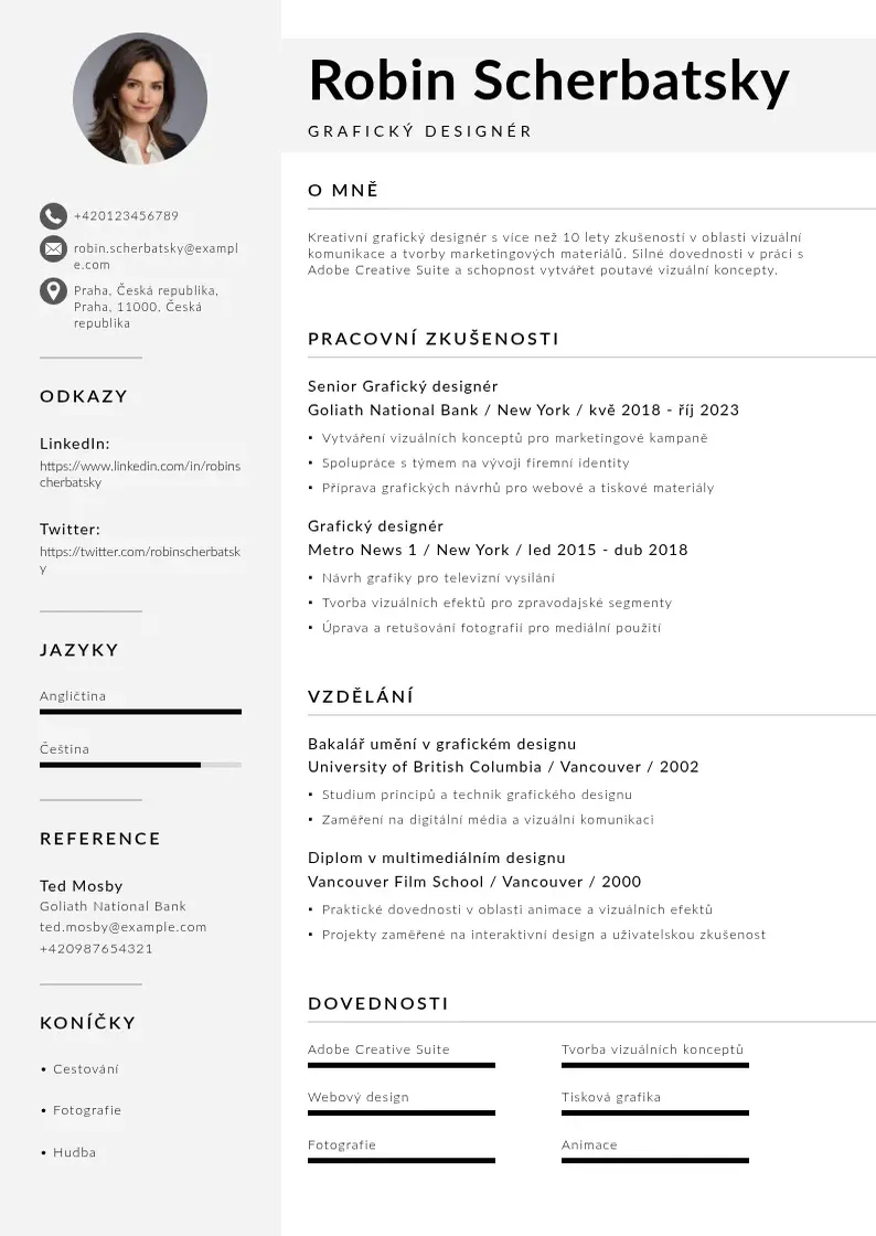 Mūsdienīga Graficky designer CV veidne