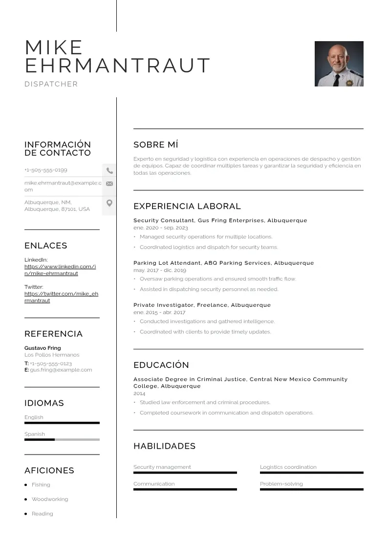two column cv-despachador resume example