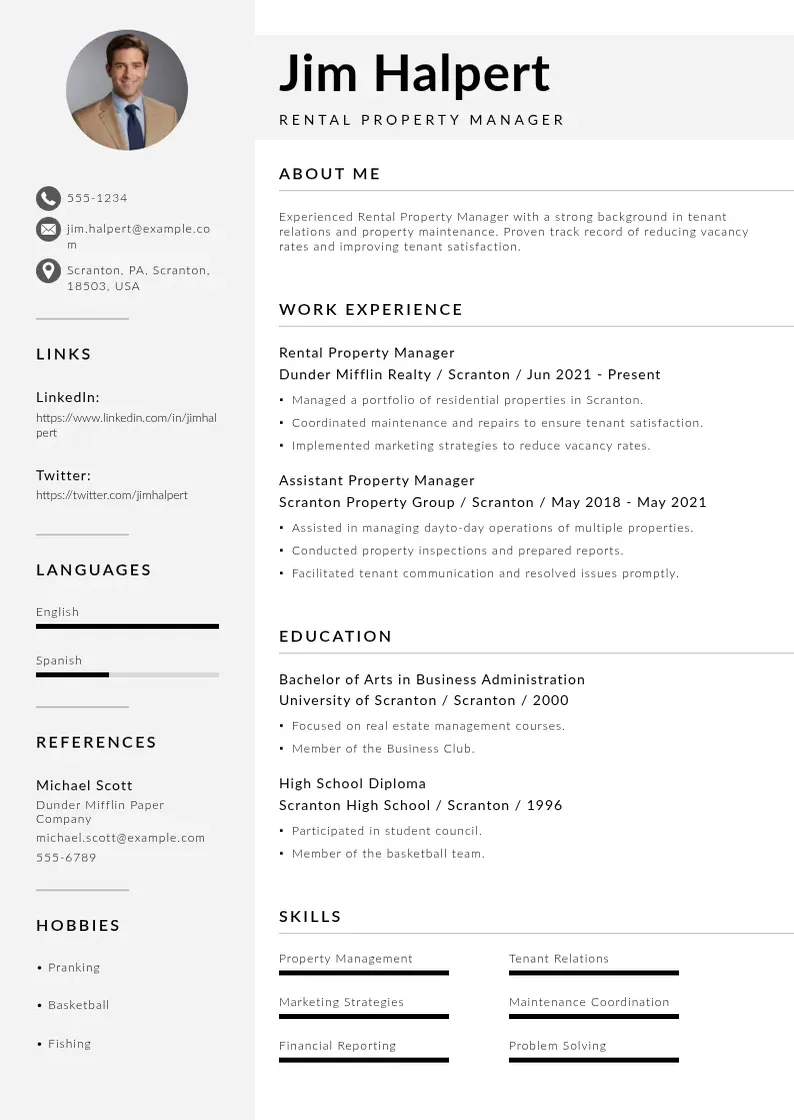 modern Rental property manager resume resume template