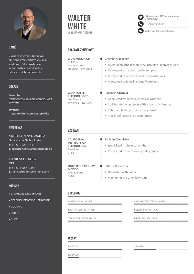 Divu kolonnu Laboratorniho technika zivotopis CV piemērs