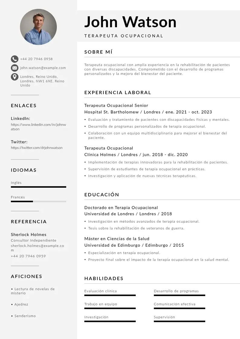two column cv-terapeuta-ocupacional resume example