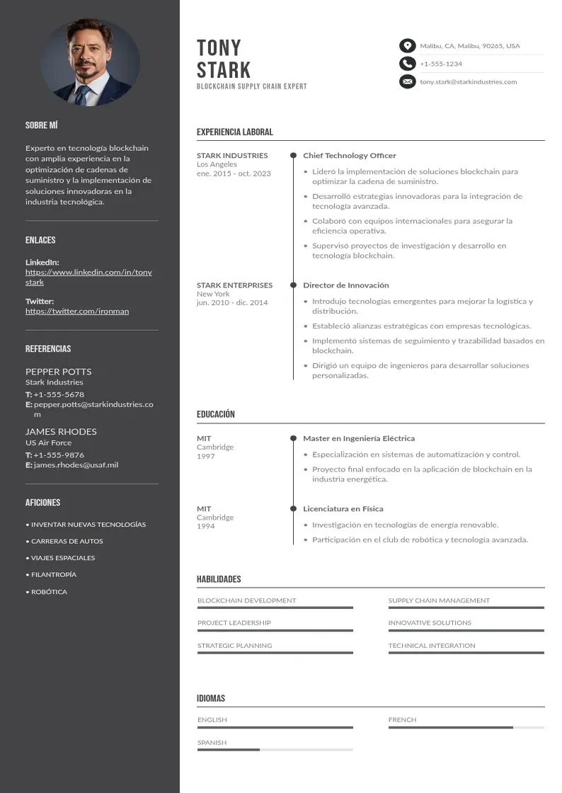 two column experto-en-cadena-de-suministro-blockchain resume example