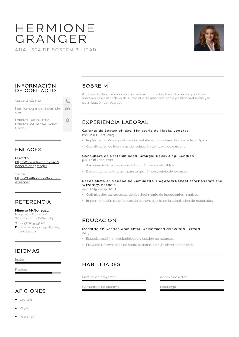 two column analista-de-sostenibilidad-en-la-cadena-de-suministro resume example