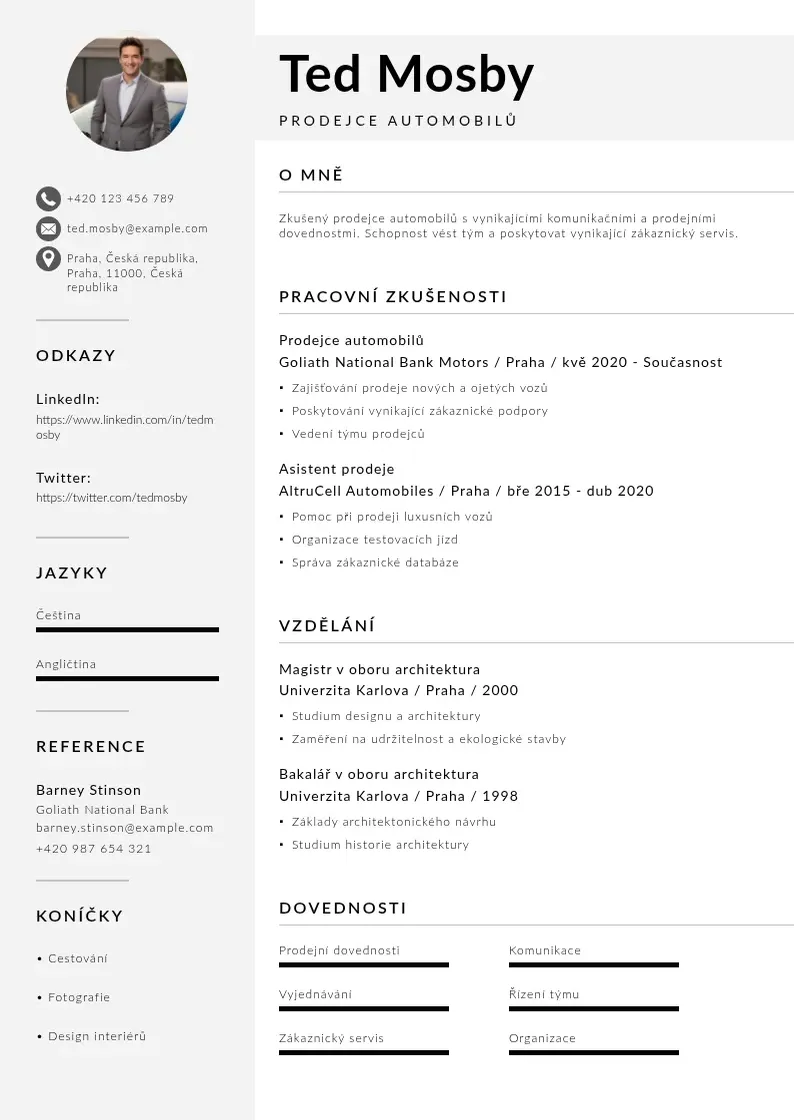 Mūsdienīga Prodejce automobilu zivotopis CV veidne