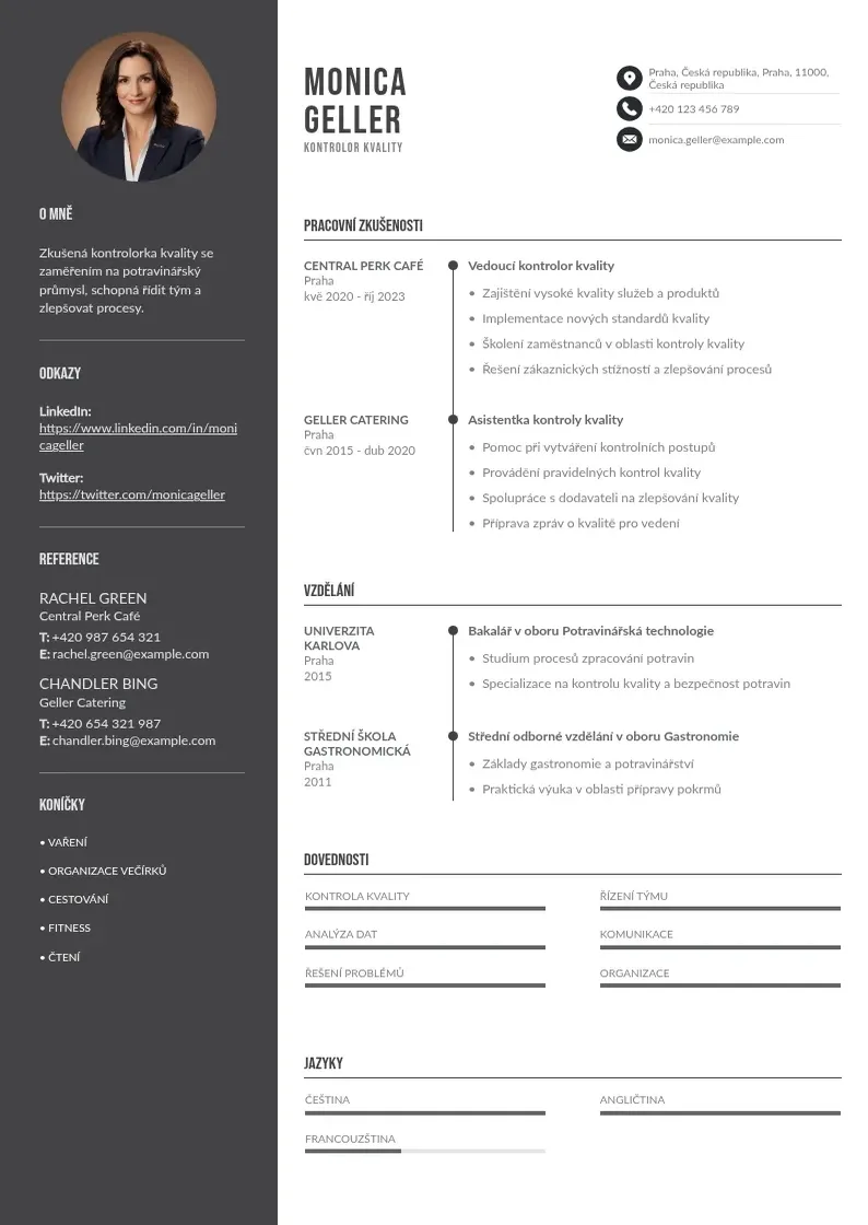 Divu kolonnu Kontrolor kvality zivotopis CV piemērs
