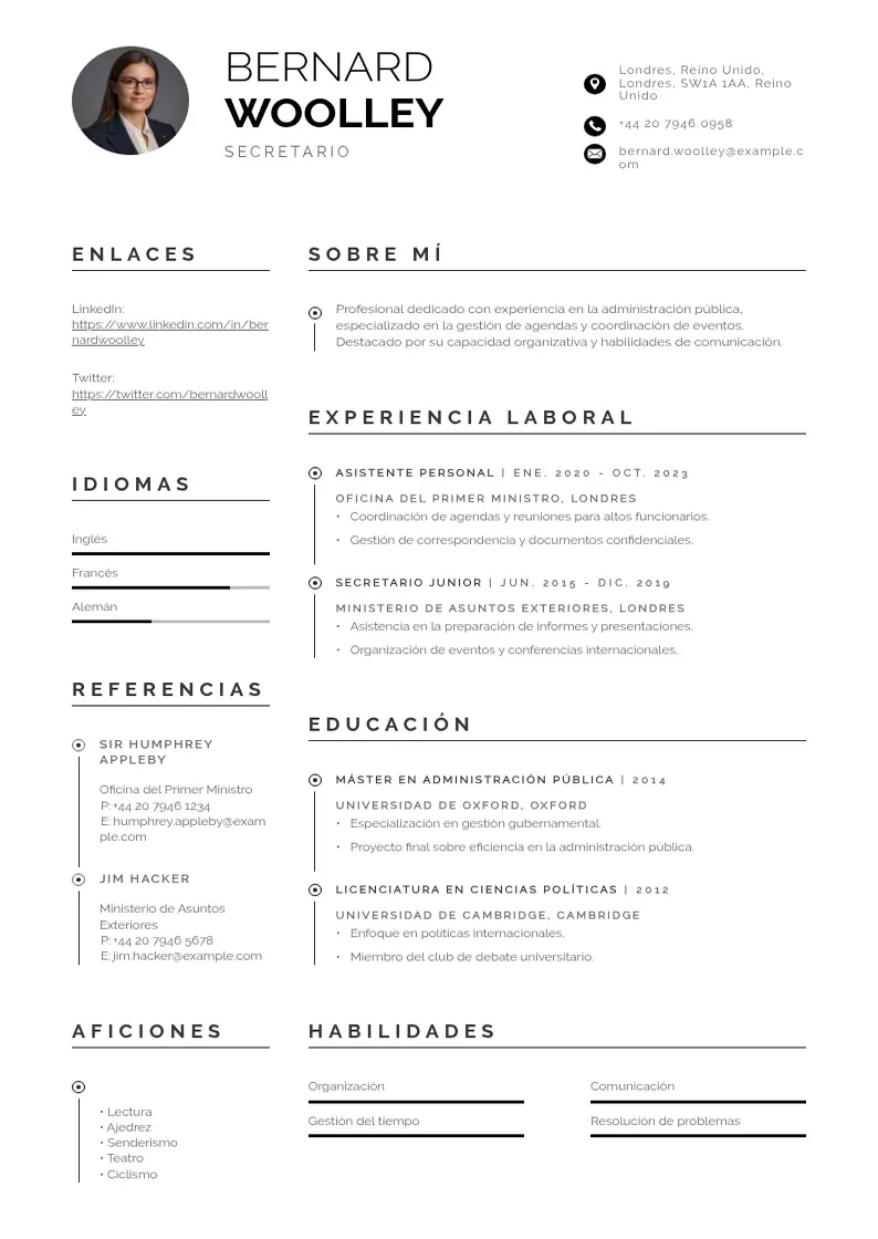 two column cv-secretario resume example