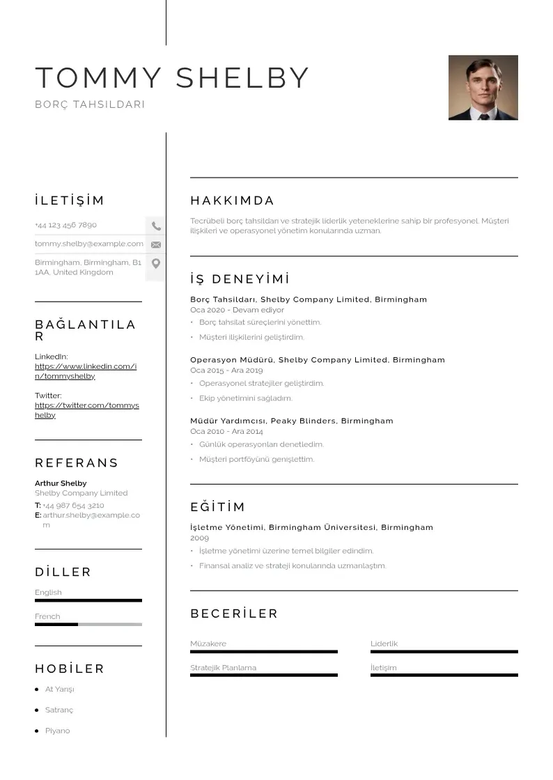 Vienkārša Borç tahsildarı  CV piemērs