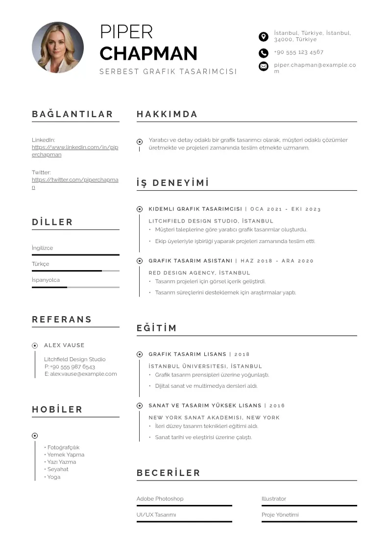Profesionāla serbest grafik tasarımcısı  CV veidne