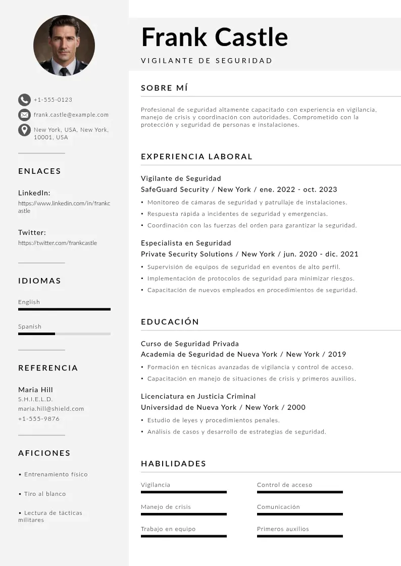 two column curriculum-vitae-de-vigilante-de-seguridad resume example