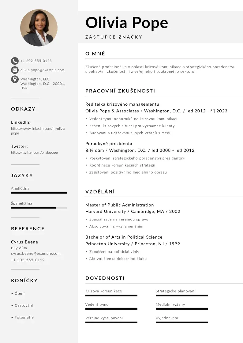 Mūsdienīga Zastupce znacky zivotopis CV veidne