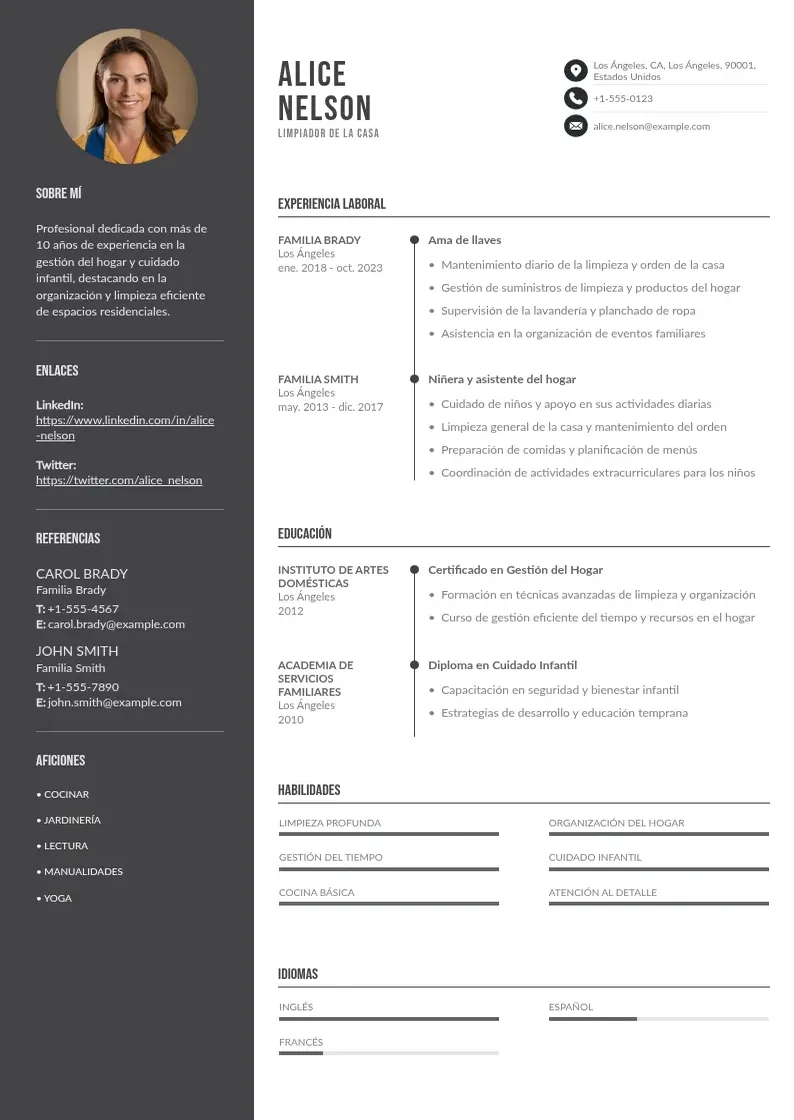 two column cv-limpiador-de-la-casa resume example