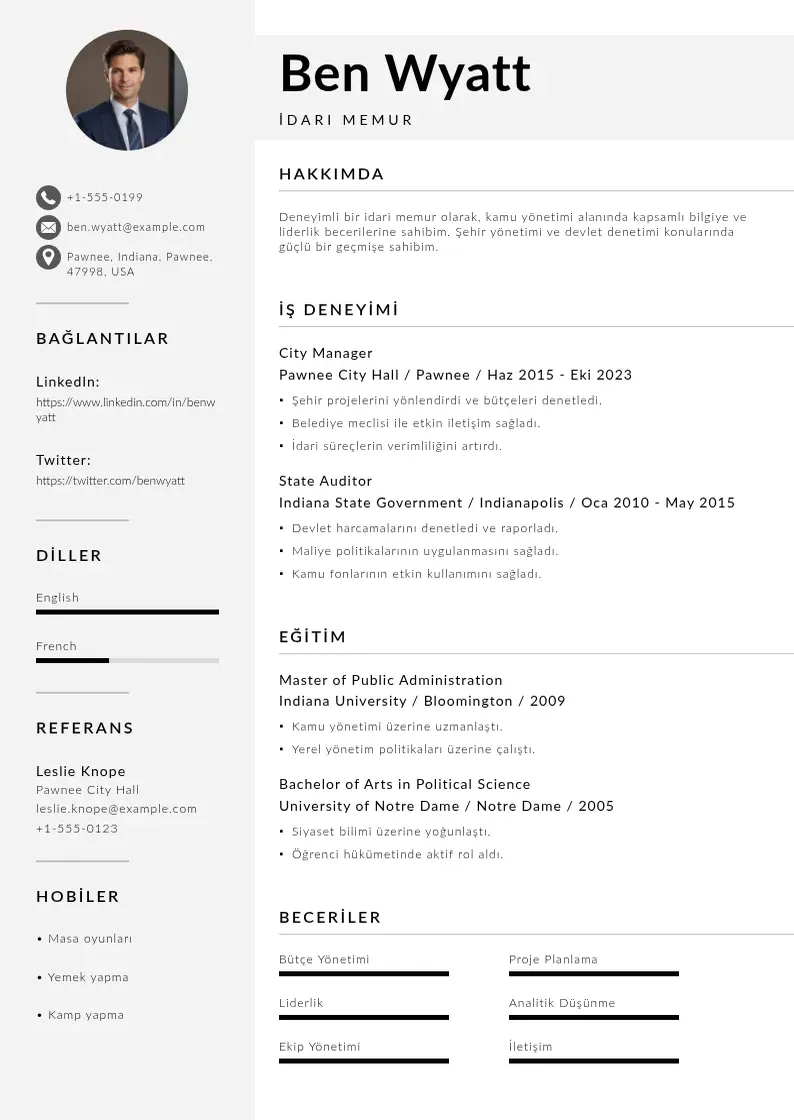 Mūsdienīga İdari Memur  CV veidne