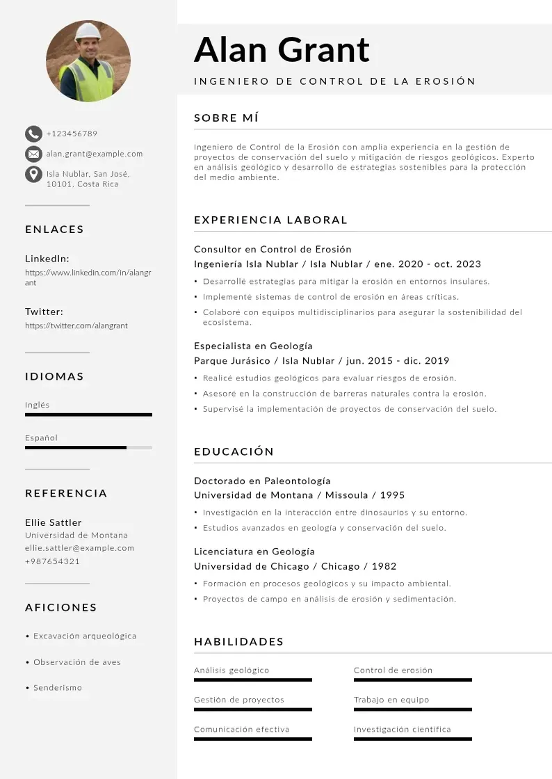 two column ingeniero-de-control-de-la-erosion resume example