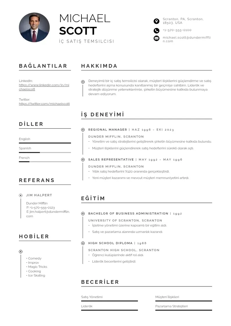 Profesionāla iç satış temsilcisi  CV veidne