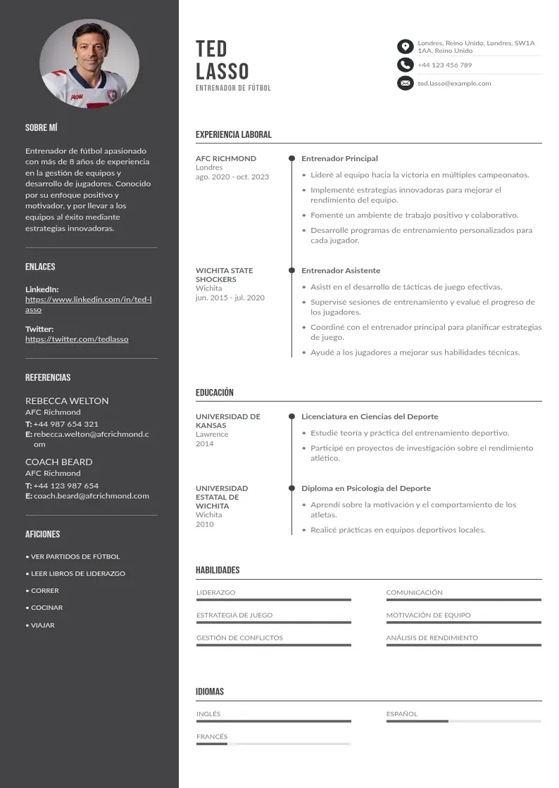two column curriculum-de-futbolista resume example