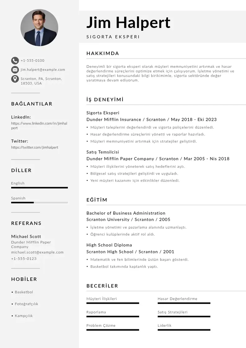 Mūsdienīga Sigorta Eksperi  CV veidne