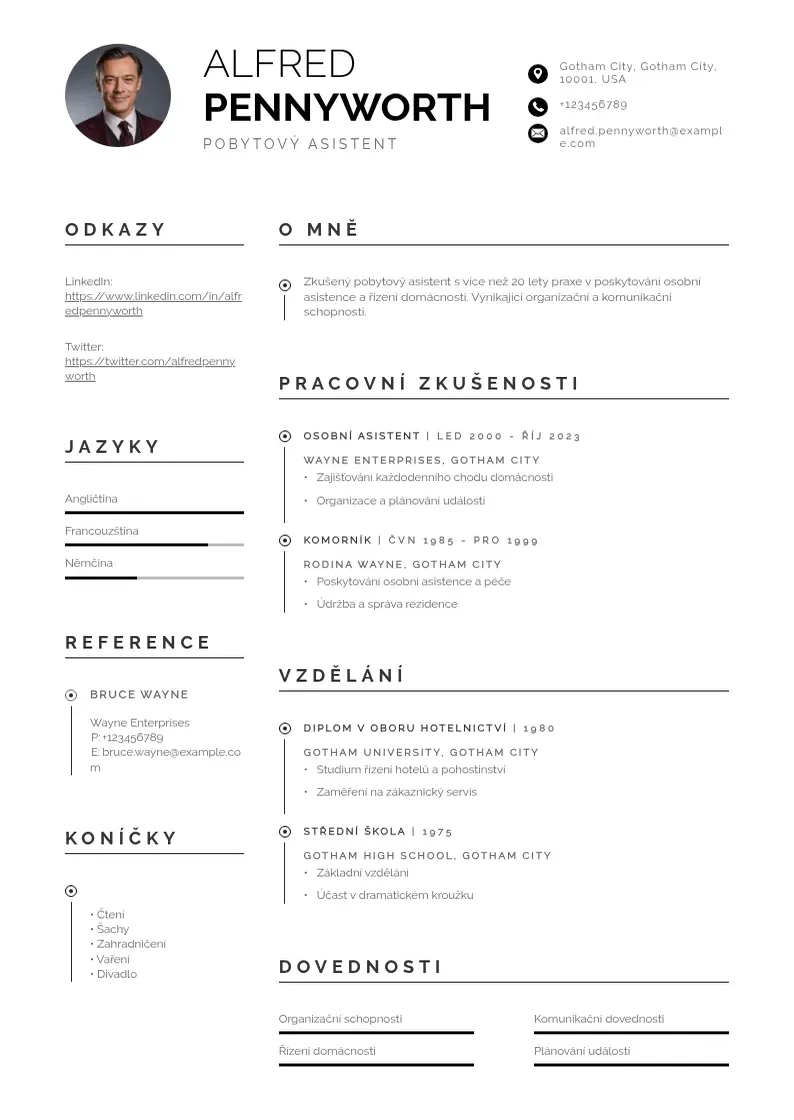 Profesionāla Pobytovy asistent zivotopis CV veidne