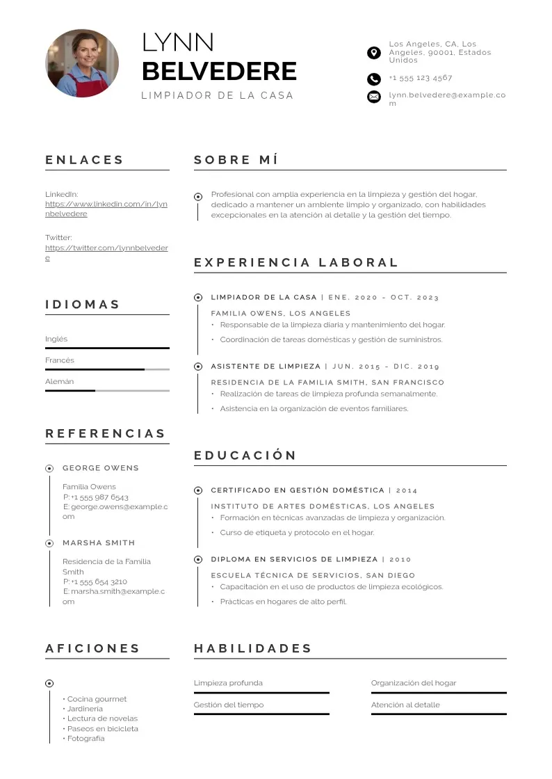two column cv-limpiador-de-la-casa resume example