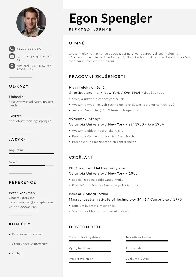 Mūsdienīga Zivotopis elektroinzenyr CV veidne