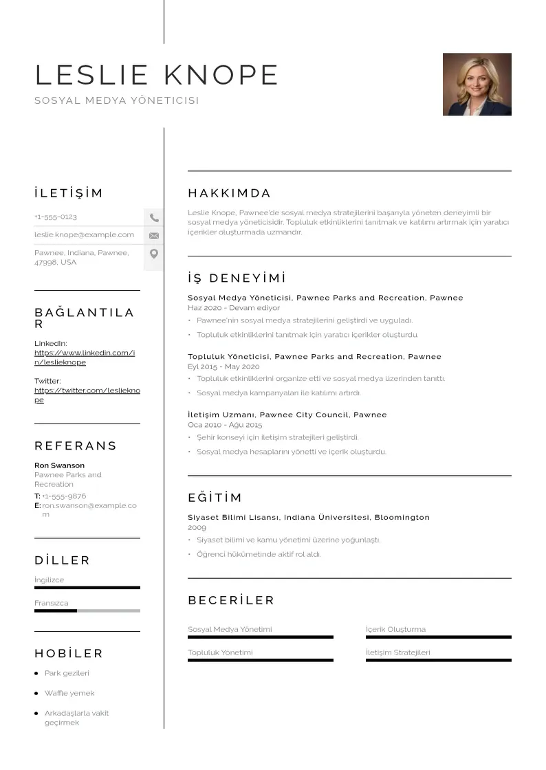 Vienkārša Sosyal medya yoneticisi CV piemērs