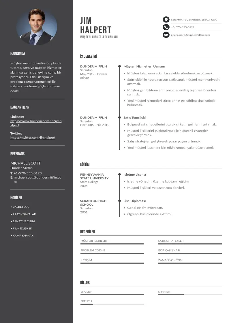Divu kolonnu Müşteri Hizmetleri Uzmanı  CV piemērs