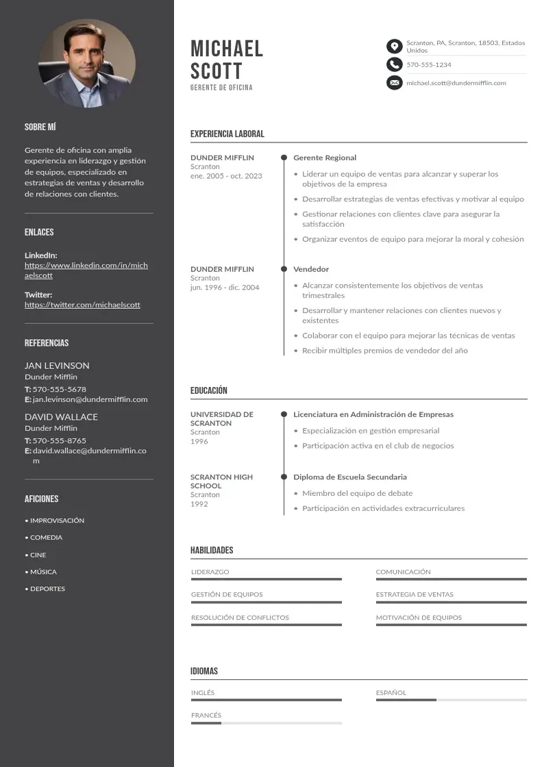 two column cv-gerente resume example