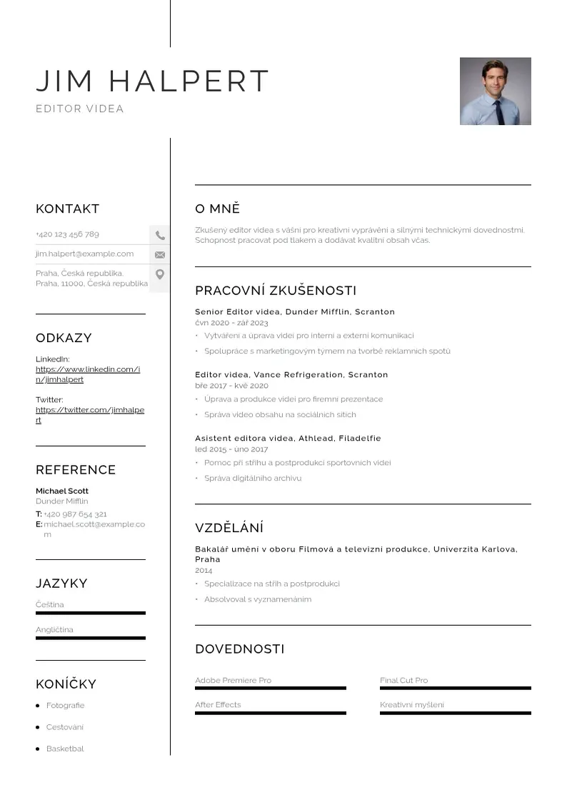 Vienkārša Zivotopis editor videa CV piemērs