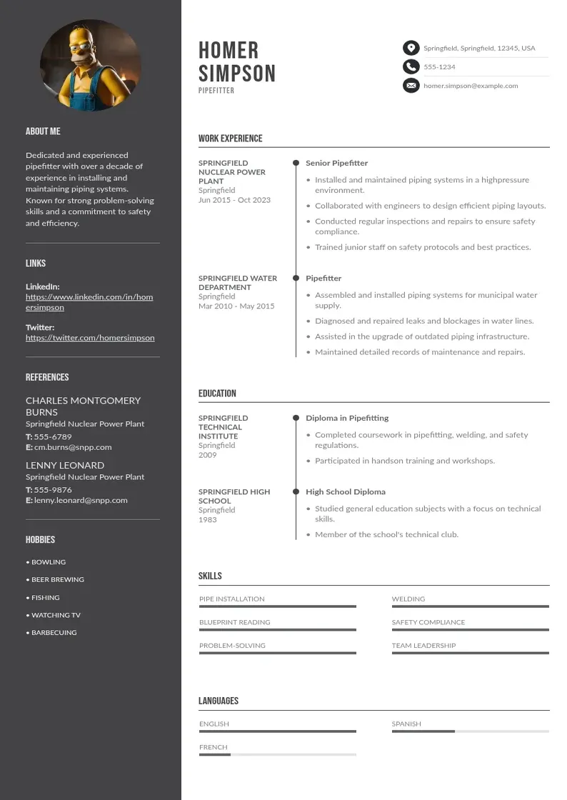 two column pipefitter-resume resume example