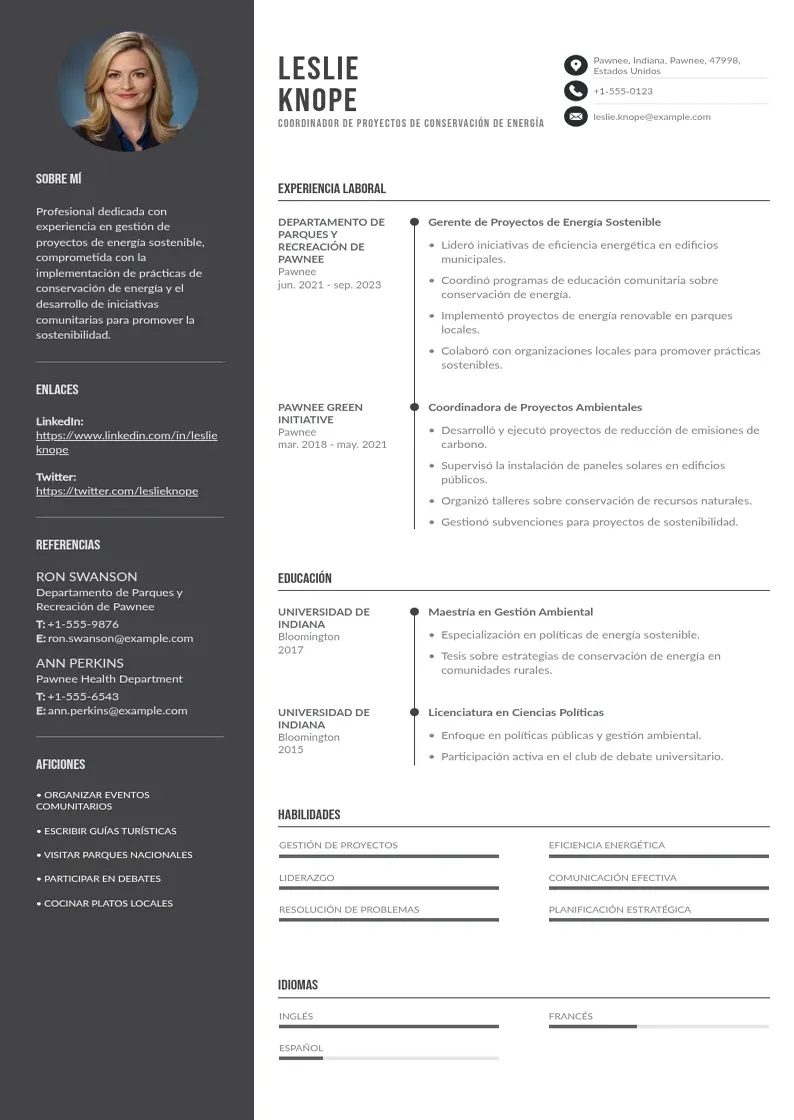 two column coordinador-de-proyectos-de-conservacion-de-energia resume example