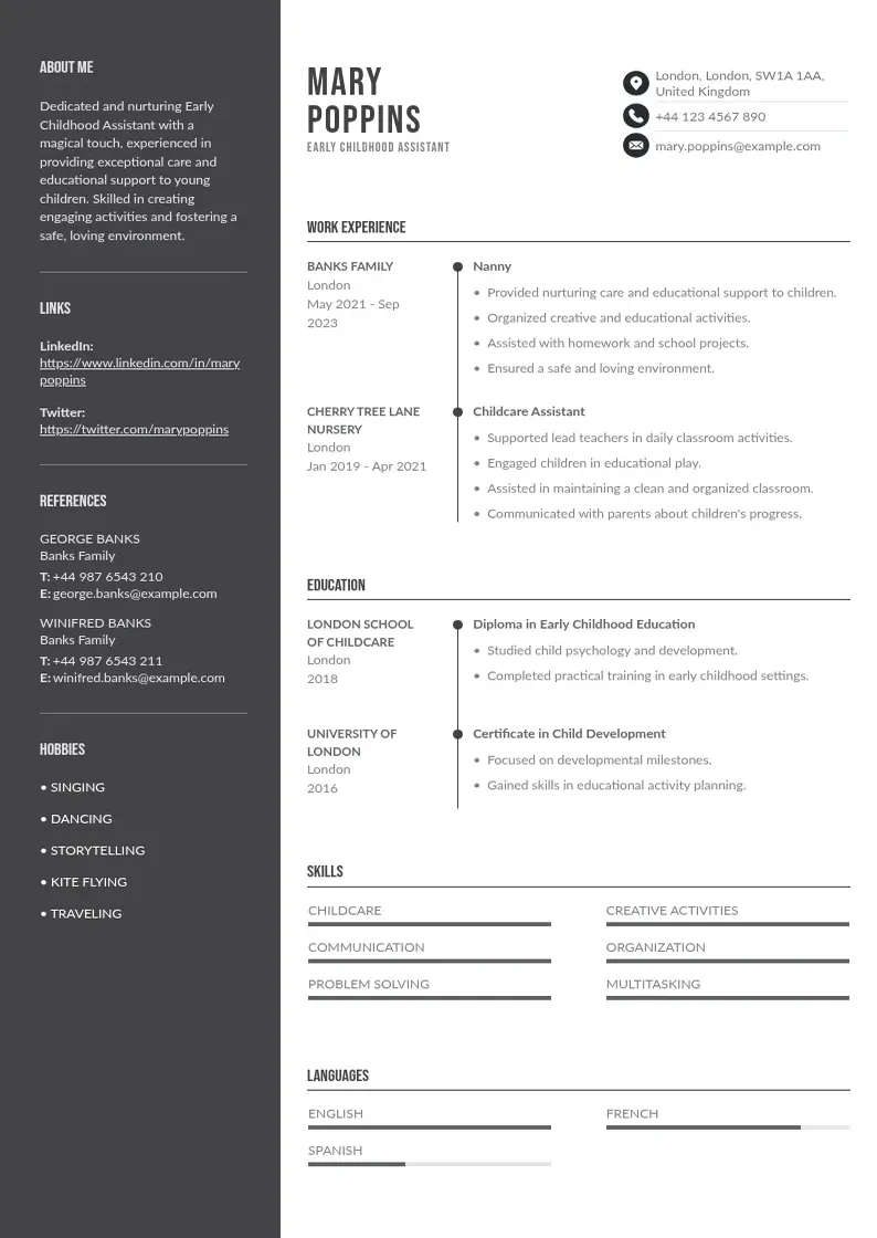 two column early-childhood-assistant-resume resume example