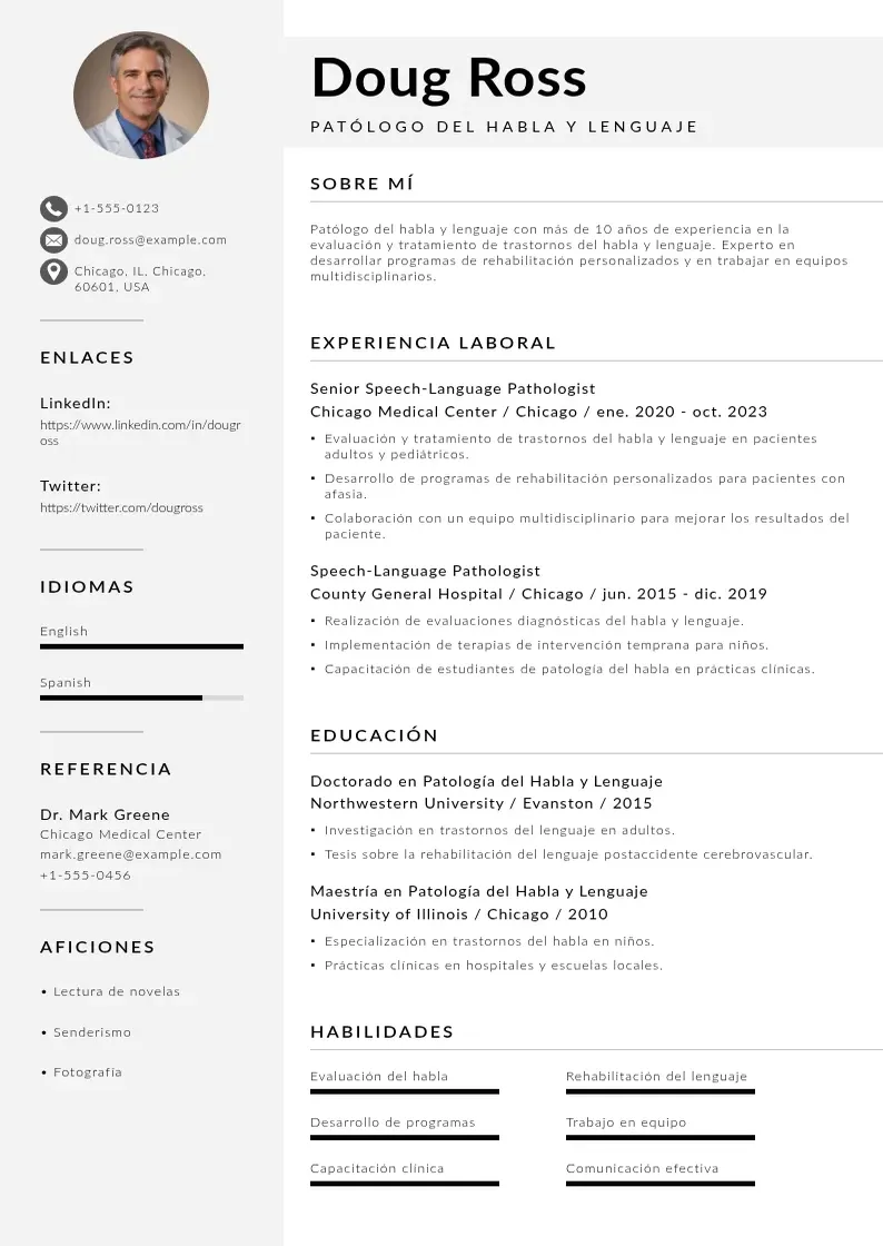 two column cv-patologo-del-habla-y-lenguaje resume example