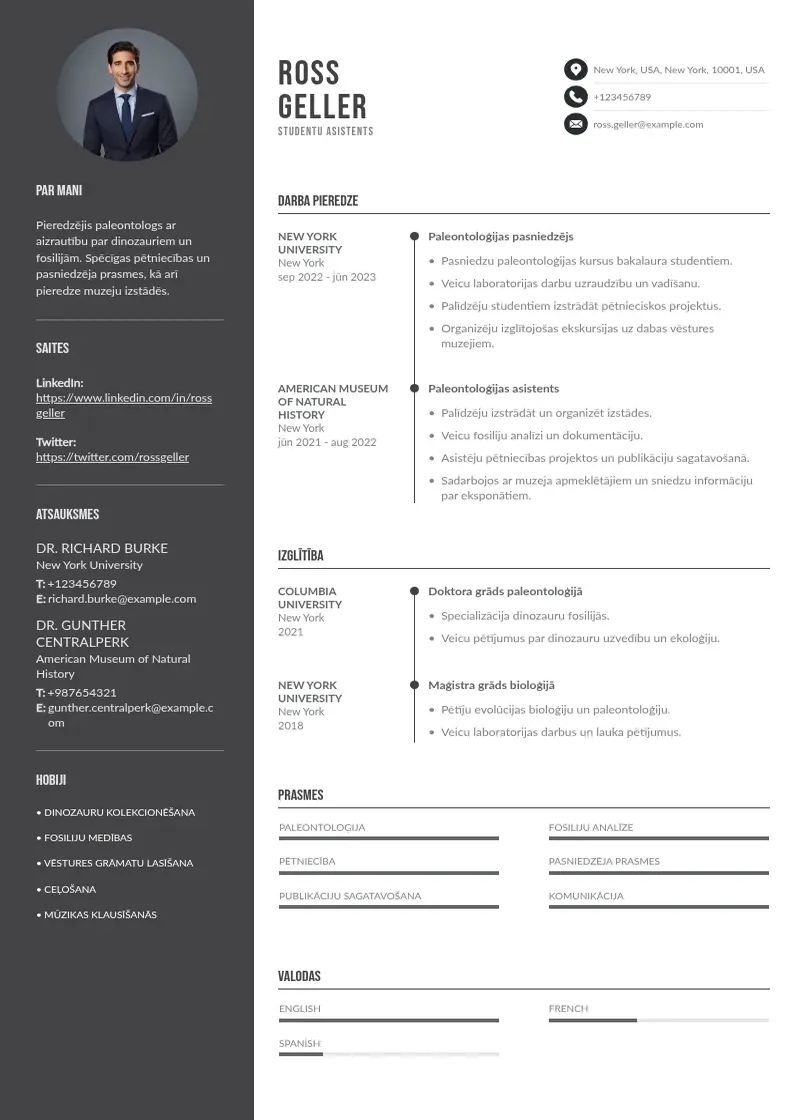 Divu kolonnu Studentu CV piemērs