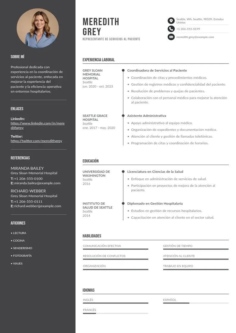 two column representante-de-servicios-al-paciente resume example