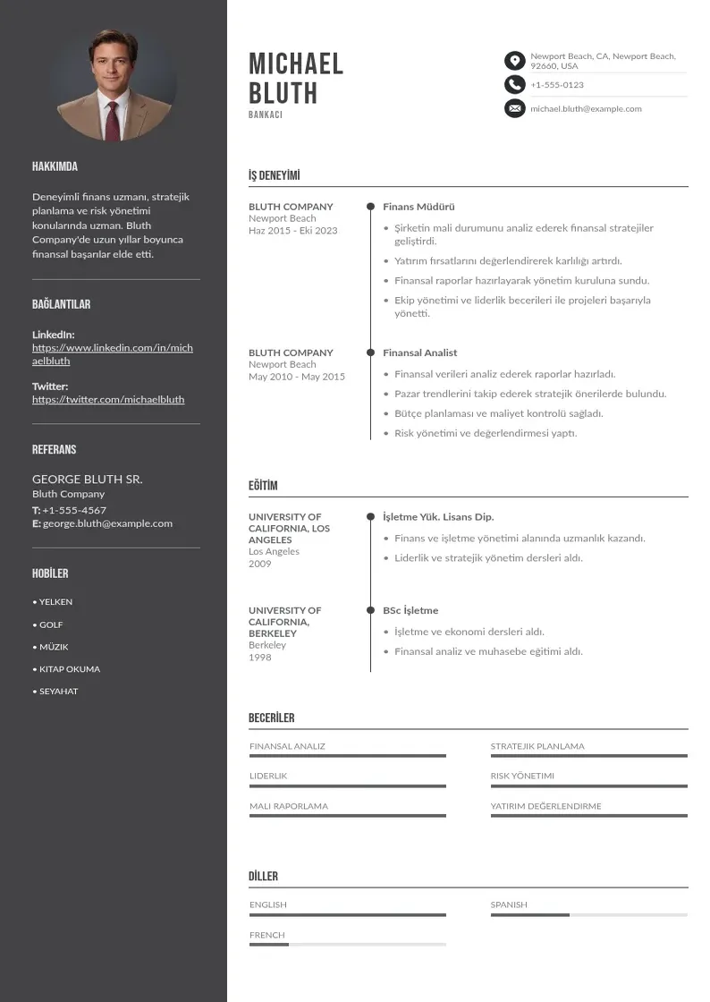 Divu kolonnu Bankaci CV piemērs